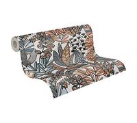 A.S. Création Papel pintado Floral Blanco Negro Naranja Azul Antigua 390952 - Papel pintado para plantas (10,05 m x 0,53 m, fabricado en Alemania)