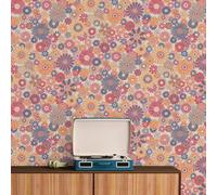 A.S. Création Papel pintado floral retro de los años 70, rojo, azul, naranja, amarillo, crema, retro, chic, 395354, 8,50 m x 0,53 m, para pegar la pared