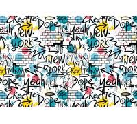 A.S. Création Papel pintado Graffiti Light 3,75 m x 2,50 m - WALLLOVE Papel pintado Graffiti en blanco y negro, azul, amarillo cola incluida - DD129599