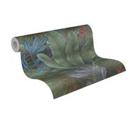 A.S. Création Papel pintado jungla 396471 en verde, gris, azul - con aspecto de jungla - papel pintado floral con hojas de palmera - papel pintado en 10,05m x 0,53m