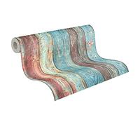 A.S. Création Papel Pintado Madera Elements Papel pintado tejido no tejido 10.05 m x 0.53 m De Colores Azul Rojo Fabricado en Alemania 307231 30723-1