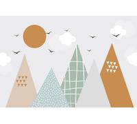 A.S. Création Papel Pintado Montañas 3,75 m x 2,50 m - WALLLOVE Papel pintado para dormitorio infantil con montañas en beige, naranja cola incluida - DD129601