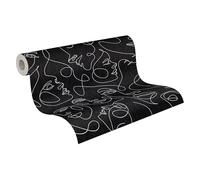 A.S. Création papel pintado no tejido con fine line art en negro, plata, metálico - papel pintado con motivo abstracto 10,05 m x 0,53 m - 791723