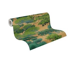 A.S. Création papel pintado no tejido con motivo de árboles en dorado, verde, metálico - papel pintado de bosque con efecto metálico 10,05 m x 0,53 m - 791612