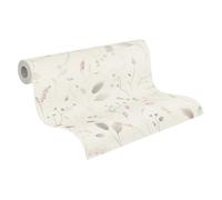 A.S. Création papel pintado no tejido con motivo de hierbas en blanco, marrón, verde, rosa, gris - papel pintado floral 10,05 m x 0,53 m - 791703