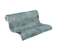 A.S. Création papel pintado no tejido con motivo de hojas de palmera en azul, gris, negro - papel pintado jungla exótica 10,05 m x 0,53 m - 791714
