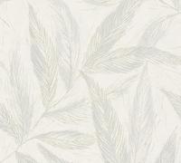 A.S. Création papel pintado no tejido con motivo de hojas en blanco, crema, gris, azul - papel pintado texturizado con motivo floral 10,05 m x 0,53 m - 790963
