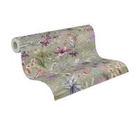A.S. Création papel pintado no tejido con motivo floral en verde, morado, blanco, gris - papel pintado texturizado con motivo floral 10,05 m x 0,53 m - 791873