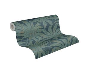 A.S. Création Papel pintado no tejido, diseño de plantas, color oro petróleo - Jade 395016 - Papel pintado de alta calidad para salón - 10,05 m x 0,53 m - Fabricado en Alemania