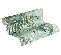 Papel Pintado Palmeras Greenery A.S. Création Papel pintado tejido no tejido 10.05 m x 0.53 m Verde Blanco Fabricado en Alemania 368201 36820-1
