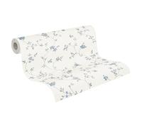 A.S. Création Papel Pintado - Papel Floral con Diseño de Flores en Crema, Gris y Azul - Papel de Pared para Diferentes Espacios - Papel Pintado de 10,05 m x 0,53 m