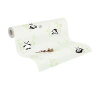 A.S. Création Papel pintado para habitación infantil Little Love con bonitos pandas sin PVC, color verde, negro, blanco y marrón satinado liso 381421