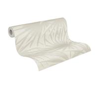 A.S. Création Papel pintado para pared, diseño de hojas de palmera, color crema y gris claro - Casual Living 393381 - Papel pintado no tejido de alta calidad para dormitorio - 10,05 m x 0,53 m -