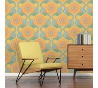 A.S. Création Papel pintado retro de los años 70, diseño floral de los años 70, color azul, amarillo, verde, naranja y marrón, 8,50 m x 0,53 m