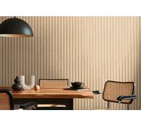 A.S. Création Papel pintado tejido-no tejido motivo de panel mural efecto metálico 0,53 x 10,05 m - beige marrón dorado metálico - papel pintado imitación madera Made in Germany - 786651