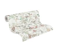 A.S. Création - Papel Pintado Floral de Estilo Rústico en Blanco y Verde - Papel de Pared Moderno - 10.05 m x 0.53 m