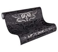 Livingwalls Papel pintado Barroco Flock tejido-no-tejido Negro 10,05 m x 0,53 m