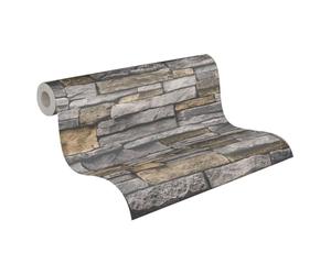A.S. Création Terra 388131 - Papel pintado, diseño de piedra, 10,05 m x 0,53 m, color gris y amarillo