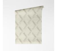 A.S. Création VERSACE VI Tarsia 791331 - Papel pintado no tejido, diseño geométrico de mosaico con logotipo, superficie de vinilo, 10,05 m x 0,70 m, color gris y blanco