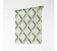 A.S. Création VERSACE VI Tarsia 791332 - Papel pintado no tejido, diseño geométrico de mosaico con logotipo, superficie de vinilo, 10,05 m x 0,70 m, color verde y blanco