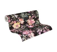 A.S. Création Vliestapete mit Blüten-Design in Schwarz, Pink, Grün, Gelb - Romantische Blumentapete 10,05 m x 0,53 m by COSMOPOLITAN - 790612