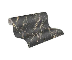 A.S. Création WTD 393362 - Papel pintado (10,05 x 0,53 m), diseño de mármol, color negro y dorado metálico