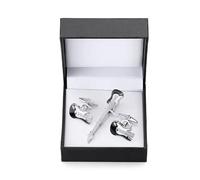 A Set Of Tie Clip Carved Cufflinks Anchor Sax Crystal Black Square Box(Color 4)