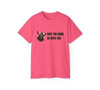 A Shirt Shop GymRat 008 May The Gains be with You | Camiseta unisex con temática de fitness, regalo para los amantes del fitness, camiseta de entrenamiento, Rosa de seguridad, XX-Large