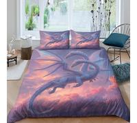 A Silver Colorful Dragon with Two Heads in The Sky Juego De Ropa De Cama De 3 Piezas,3D Impresión Funda De Edredón Microfibra Funda Nórdica Y Funda De Almohada King（220x240cm）