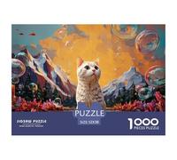A Silver-White Shorthair Kitty 1000 Piezas Cartón Rompecabezas Vibrant Mountain Landscape Feline Liberador De Estrés Juego Familiar Puzzle para Adultos Y Niños 52x38cm/1000pcs