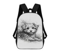 A Sketchy Black And Whit Line Drawing of An Adorable Dog. The Dogs Line Drawing Hair Is Wi Mochila Escolar, De Negocios, Para Portátil, Unisex, Informal, Para Niñas, Niños Y Adolescentes 17inch