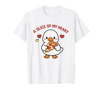 A Slice of My Heart Lindo Kawaii Goose Pizza Love Design Camiseta