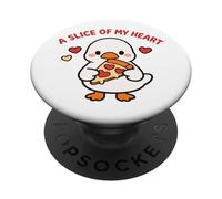 A Slice of My Heart Lindo Kawaii Goose Pizza Love Design PopSockets PopGrip Adhesivo
