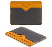 A-SLIM Yaiba - Cartera de cuero personalizada con grabado inicial personalizado | Cartera personalizada para hombre | Cartera de cuero de grano completo de primera calidad, gris/amarillo, 10.5*7.5 cm,