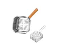 (A)Small Deep Fryer Pot Steamer Cookware Cooking Tool Wooden Handle Stainless Steel Portable Pan for