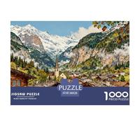 A Small Town in The Swiss Alps Puzzle De Madera Impermeable DIY Puzzles De 1000 Piezas Regalos para Adultos Desafiante Y Estimulante Rompecabezas Decoración del Hogar
