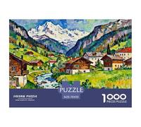 A Small Town in The Swiss Alps Puzzle De Madera Impermeable Puzzles De 1000 Piezas para Adultos Divertido Rompecabezas Juegos Desafiantes