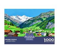 A Small Town in The Swiss Alps Puzzle De Madera Impermeable Puzzles De 1000 Piezas Regalos para Adultos Desafiante Y Estimulante Rompecabezas Decoración del Hogar