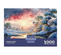 A Snowy Winter Landscape at Sunset 1000 Pcs Stabiler Karton Puzzle Steam Train Stressabbau Familienspiel Puzzles Für Erwachsene Und Kinder 70x50cm/1000pcs