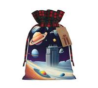 A Space Journey Holiday - Bolsa con cordón impresa M para envolver fiestas, recuerdos de boda y almacenamiento