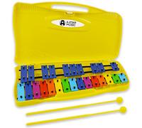 A-Star 25 Note Colorful Rainbow Key Soprano Chromatic Glockenspiel Xilófono en estuche amarillo con dos batidores de plástico - 2 octavas G5 a G7