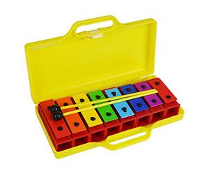 A-Star Colorful Chime Bar Set de 8 Soprano Diatonic Rainbow Glockenspiel Xilófono con dos batidores y estuche de transporte amarillo sólido - C6 a C7