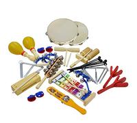 A-Star Kit de percusión rítmica de 24 piezas con recipiente de almacenamiento de plástico, juego de instrumentos musicales de madera, metal y plástico para el aula