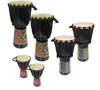 A-Star Pack de 6 Djembe African Drum Set - 2x 8", 2x 7", 2x 5" pulgadas Tambores auténticos coloridos pintados a mano con cabeza de piel natural