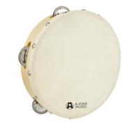 A-Star Pandereta de madera con cabeza de mano de 8 pulgadas/20 cm, Fila de cascabel tradicional de un solo metal - Cabeza natural