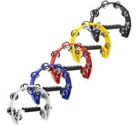 A-Star Pandereta de media luna corte de cascabel doble con mango de agarre ergonómico - Cantantes, bandas, músicos, clases de música - Paquete de x10 colores mezclados