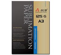 A-SUB Papel de sublimación A3, 100 hojas, 125g/m², Compatible con la impresora de sublimación EPSON, SAWGRASS, RICOH, BROTHER