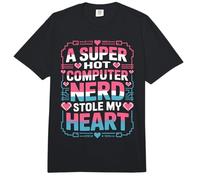 A Super Hot Computer Nerd Stole My Heart Amor Nerd |- Comfort Colors Adult Heavyweight T-Shirt