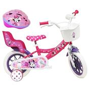 A.T.L.A.S. Bicicleta Infantil de 12 ' Minnie de Disney con 1 Freno, Cesta Delantera, Soporte Trasero para muñecas, Guardabarros + Casco Incluido niña, Rosa