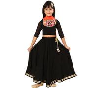 A.T.U.N. (ALL THINGS UBER NICE) Lehenga y blusa bordada lista para usar para niñas con conjunto Dupatta | Conjunto de ropa étnica para ocasiones festivas, negro, 3-4 Y